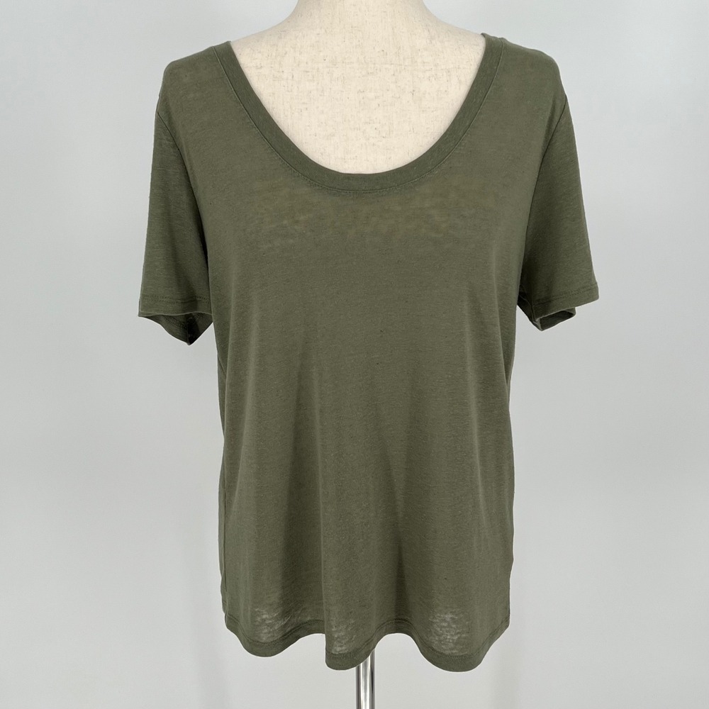 Gap Womens Scoop Neck Linen Blend Short Sleeve Slub Knit Tee Top Size M Green